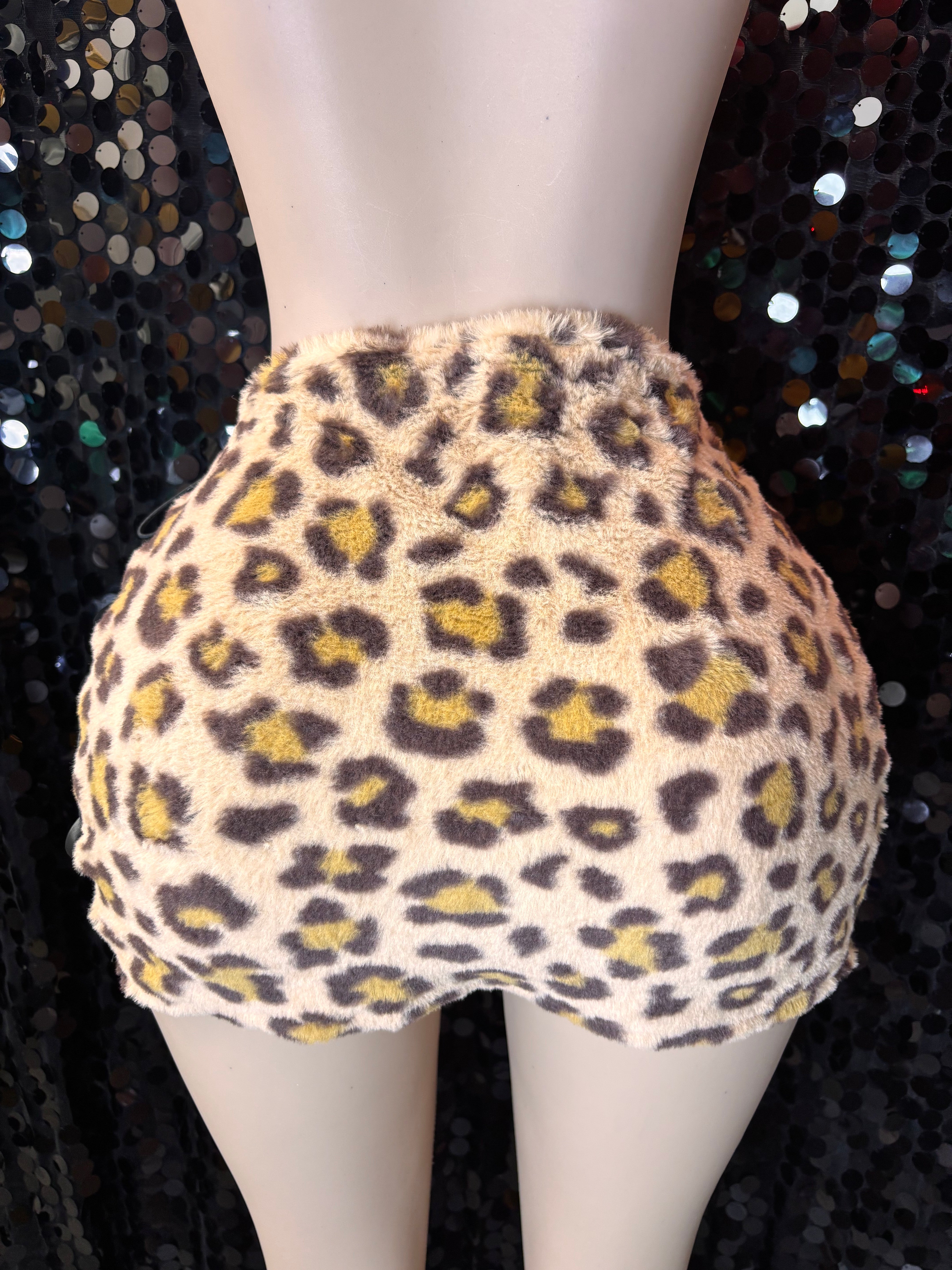 Mini Furry Leopard Skirt