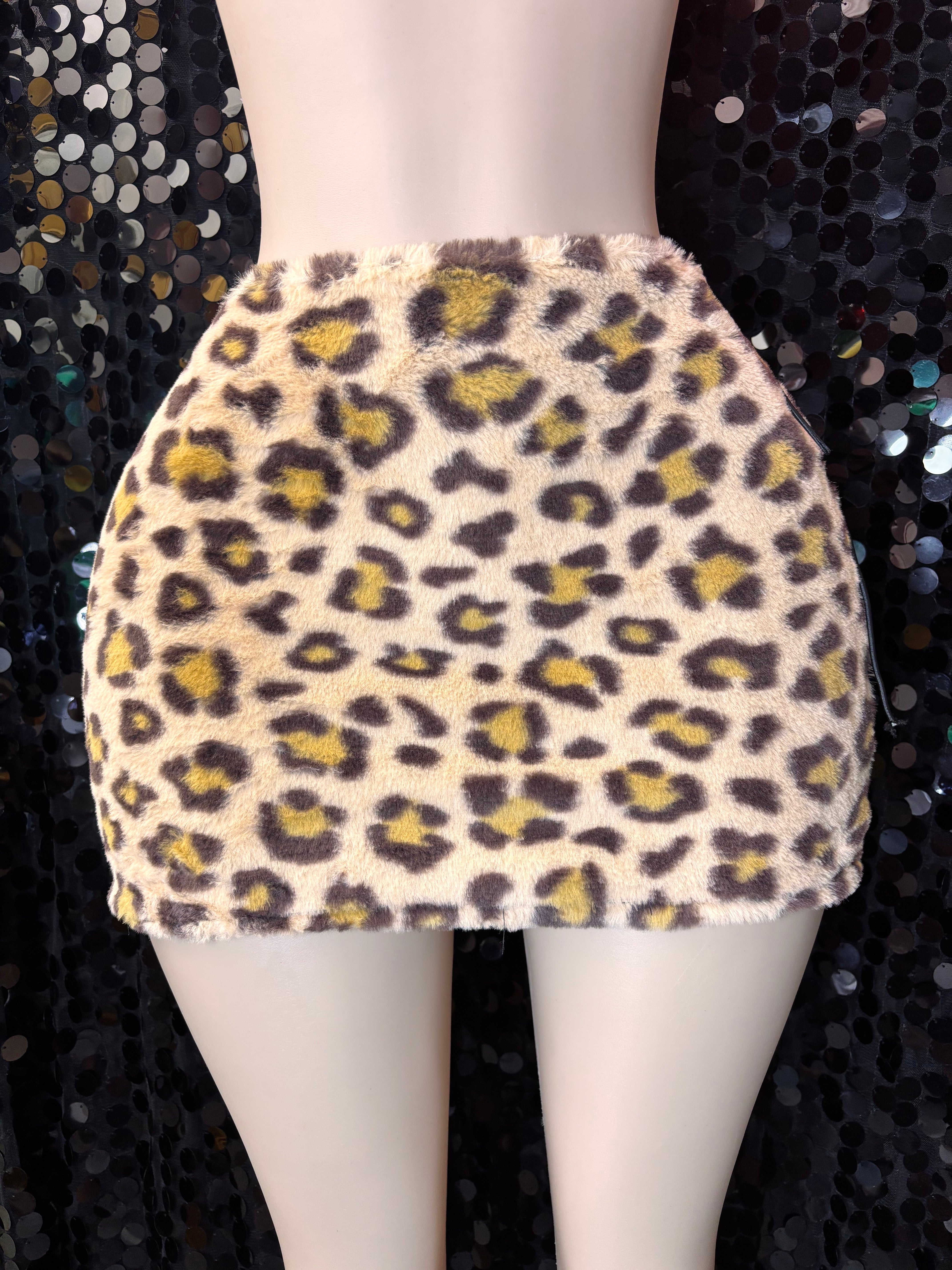 Mini Furry Leopard Skirt