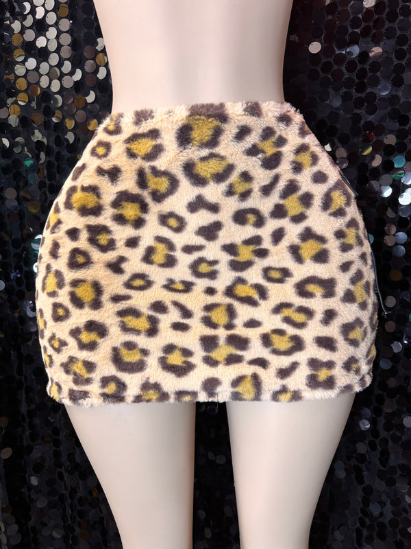 Mini Furry Leopard Skirt